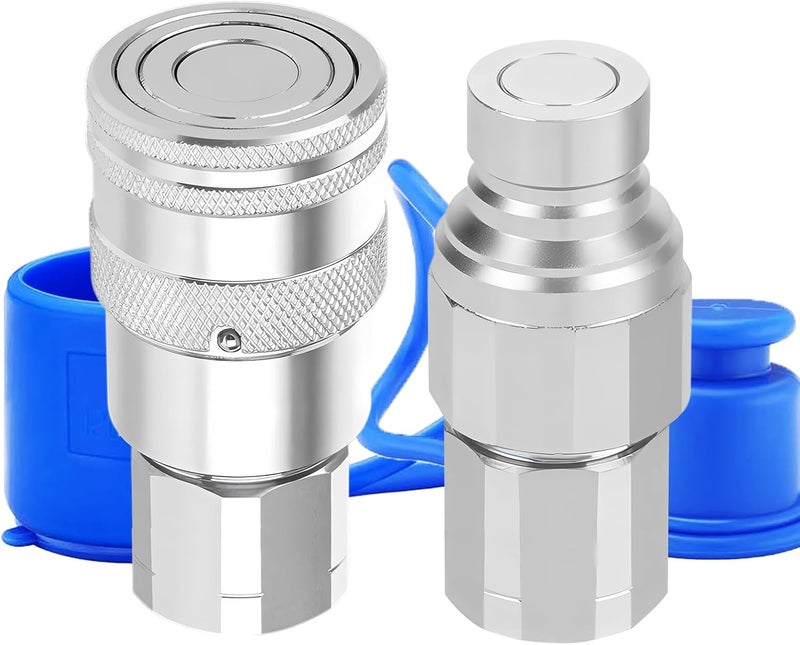 Cplbrb 1/4’’ NPT Flat Face Hydraulic Quick Connect Couplers/Couplings with Dust Caps, The Universal Bobcat Flat Face Quick Connect Fittings with with 1/4’’ Body ISO 16028 Standard - Image 1